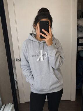 Calvin Klein Jeans Gray Logo Hoodie | Women's XS | Made in Vietnam